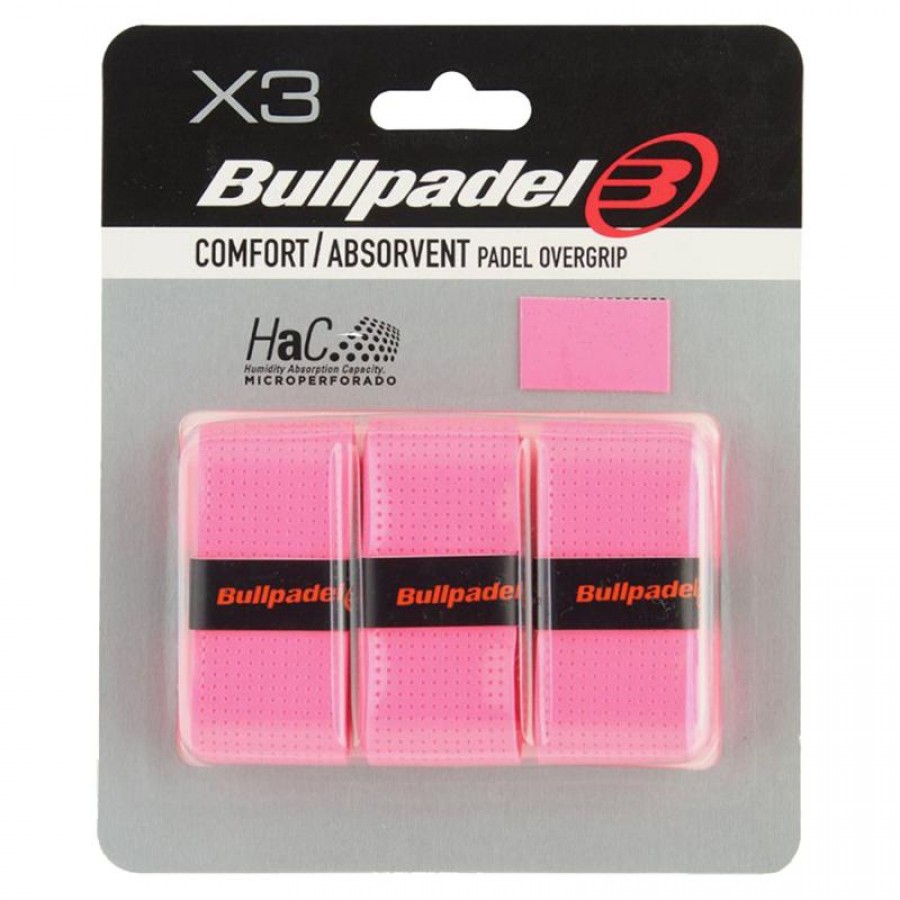 Blister Bullpadel 3 Overgrips GB1201 Comfort Perforado Rosa Fluor