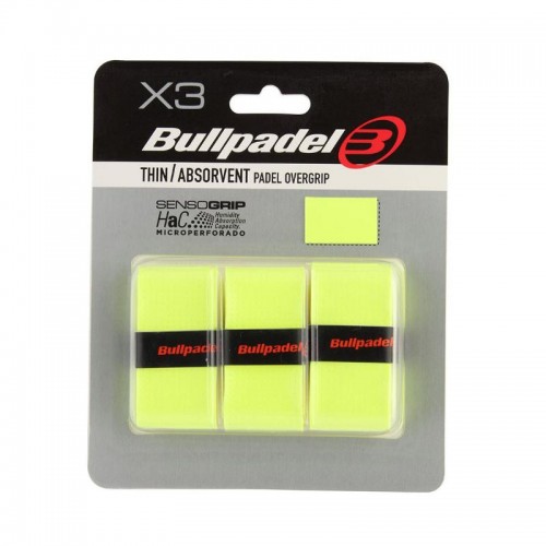 Blister Bullpadel 3 Overgrips GB1705 Senso Perfurado Fluor de Enxofre Amarelo Blister Bullpadel 3 Overgrips GB1705 Senso Perfurado Fluor de Enxofre Amarelo