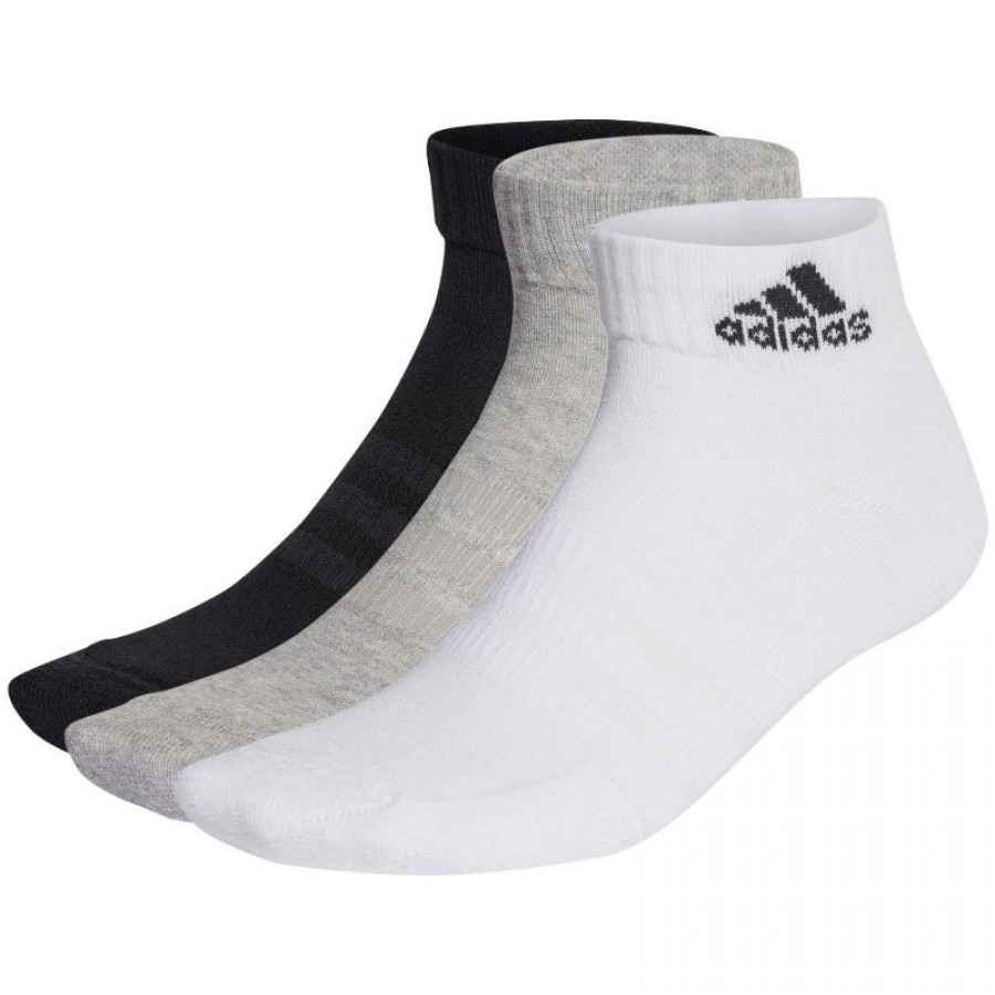 Adidas Almofadada Preto Branco Meias Cinzentas 3 pares