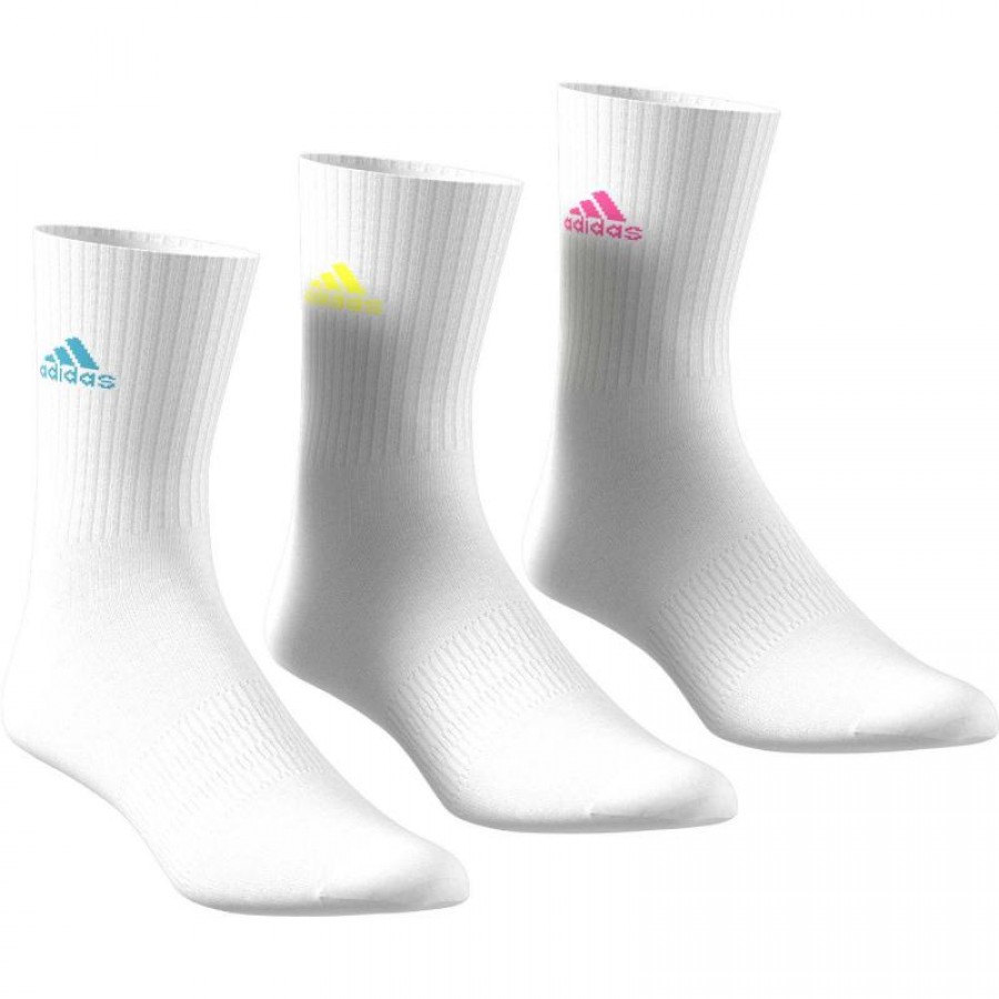 Adidas Cushioned Classic White Socks Logo Colors 3 Pairs