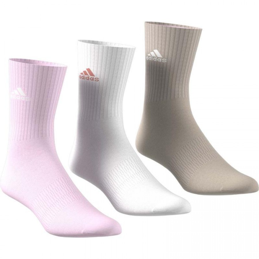 Adidas Cushioned Classic White Pink Beige Socks 3 Pairs