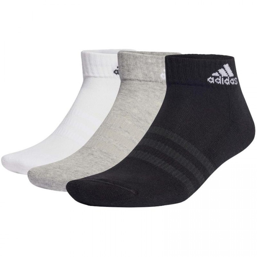 Tornozeleiras Almofadadas Adidas Branco Preto Cinza 6 Pares