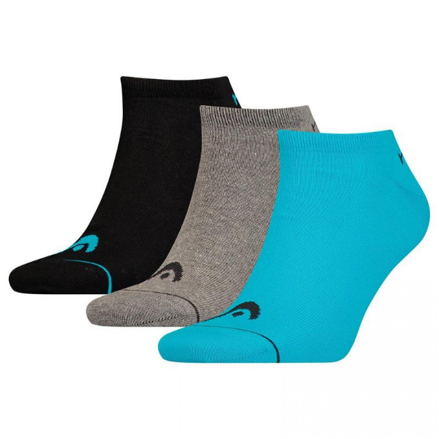 Meias de Tênis Cabeça Azul Cinza Preto 3 Pares  Oferta + Barato