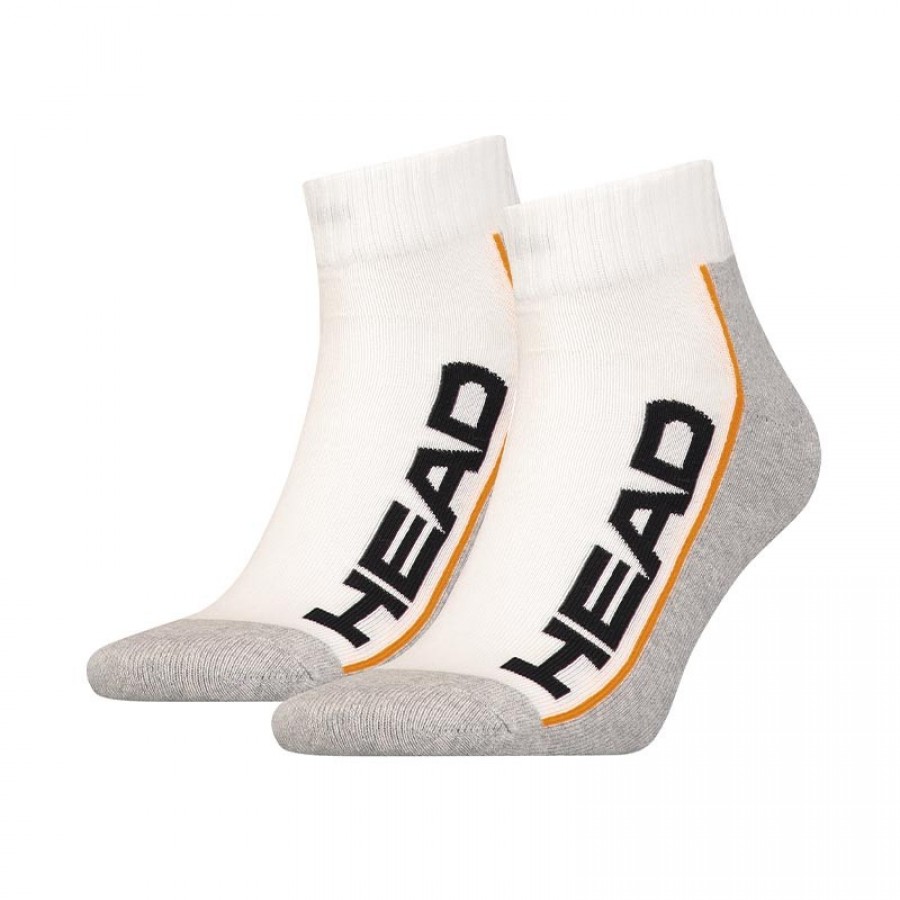 Head Stripe Quarter White Socks 2 Pair