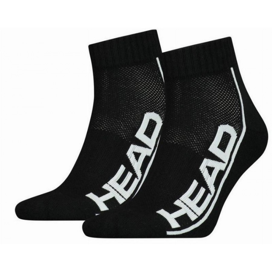 Head Stripe Quarter Meias Preto Branco 2 Pares