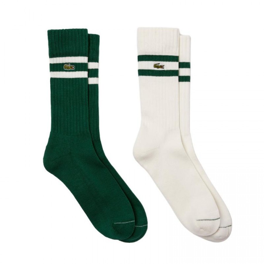 Chaussettes hautes Lacoste Blanc Vert  Offre - Pas cher