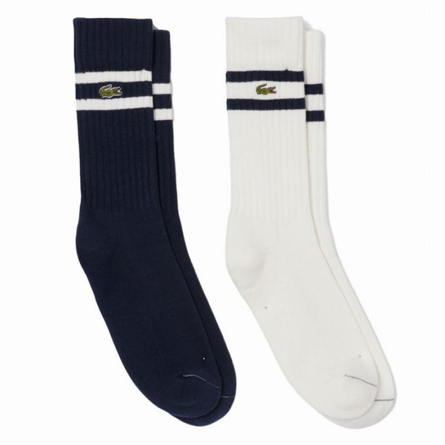 Meias Lacoste High Cut Navy Branco 2 Pares  Oferta + Barato