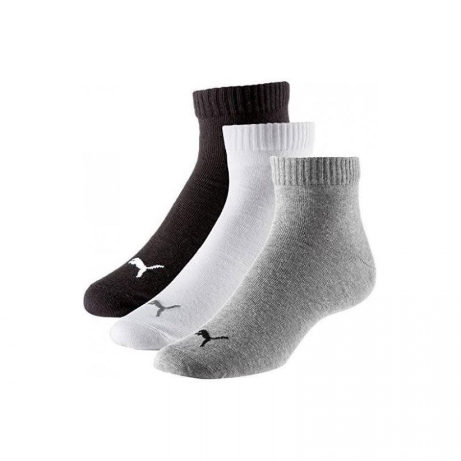 Puma Quarter Socks Noir Blanc Gris 3 paires