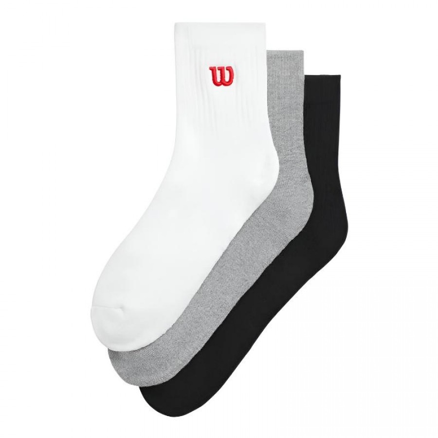 Meias Wilson Quarter Top Branco Cinza Preto 3 Pares  Oferta + Barato