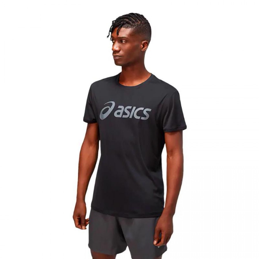 Camiseta Asics Core SS Performance Logo Grande Negro Gris