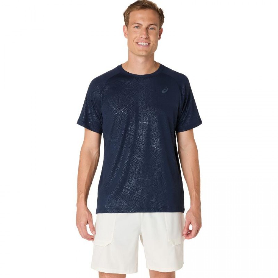 Camiseta Asics Game All Over Print SS Top Azul Medianoche