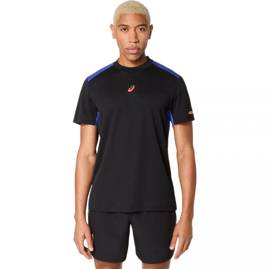 Camiseta Asics Padel Court SS Top Negro Azul Cobalto  Oferta + Barato