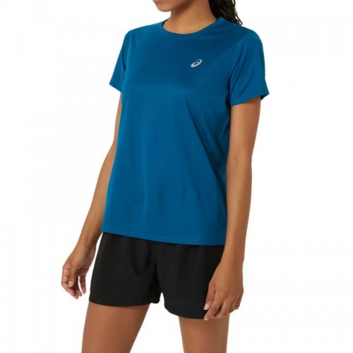 T-shirt Asics Silver Petrol Blue Donna T-shirt Asics Silver Petrol Blue Donna