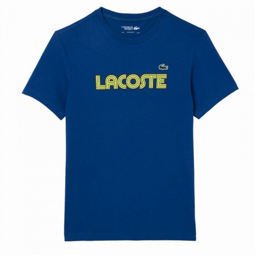 T-shirt en maille bleu marine et jaune Lacoste Sport T-shirt en maille bleu marine et jaune Lacoste Sport