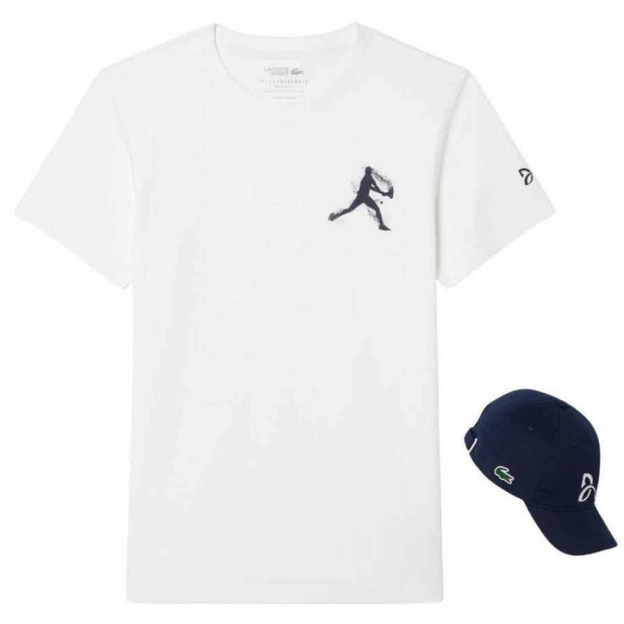 Pack Lacoste Novak Djokovic White T-Shirt and Navy Cap  Offer + Cheap