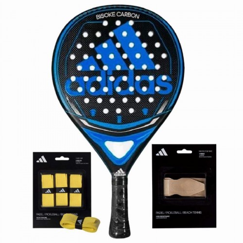 Adidas Bisoke Carbon Blue Pack Raquettes avec Surgrips et Protecteur Adidas Bisoke Carbon Blue Pack Raquettes avec Surgrips et Protecteur