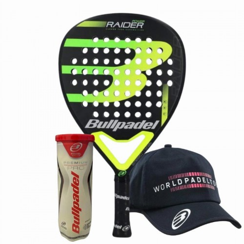 Pacote de raquete Bullpadel Raider Power com boné e bolas