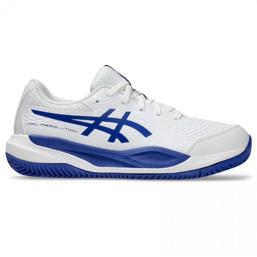Baskets Junior Asics Gel Resolution X Clay GS Blanc Bleu Cobalt  Offre - Pas cher