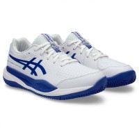 Baskets Junior Asics Gel Resolution X Clay GS Blanc Bleu Cobalt  Offre - Pas cher
