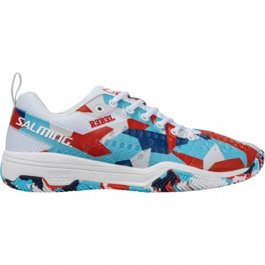 Salming Rebel Camo Blanc Rouge Bleu Chaussures